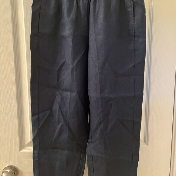 J. Jill Love Linen Cropped Pants Pockets Elastic Waist Navy Blue Womens XS NWT - Picture 3 of 10